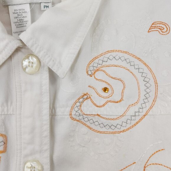 Coldwater Creek Jacket Womens Medium Petite White Embroidered Floral Button Up - Picture 3 of 14